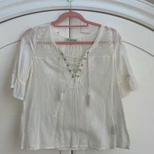 American Eagle 100% Cotton Tie Front Eyelet Top